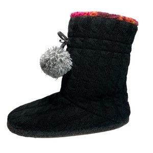House Shoes Cuddl Duds Pom Poms Winter size M 7-8 Black